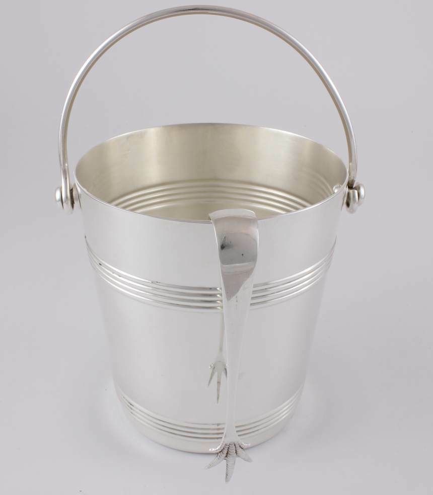 305.0 Christofle Gallia France Silver Plate Ice Bucket Pail With Ice Tongs. photo