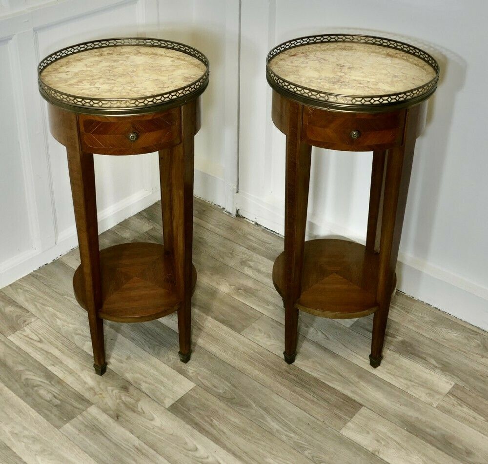 A Pair Of French Circular Side Tables With Drawers photo for sale