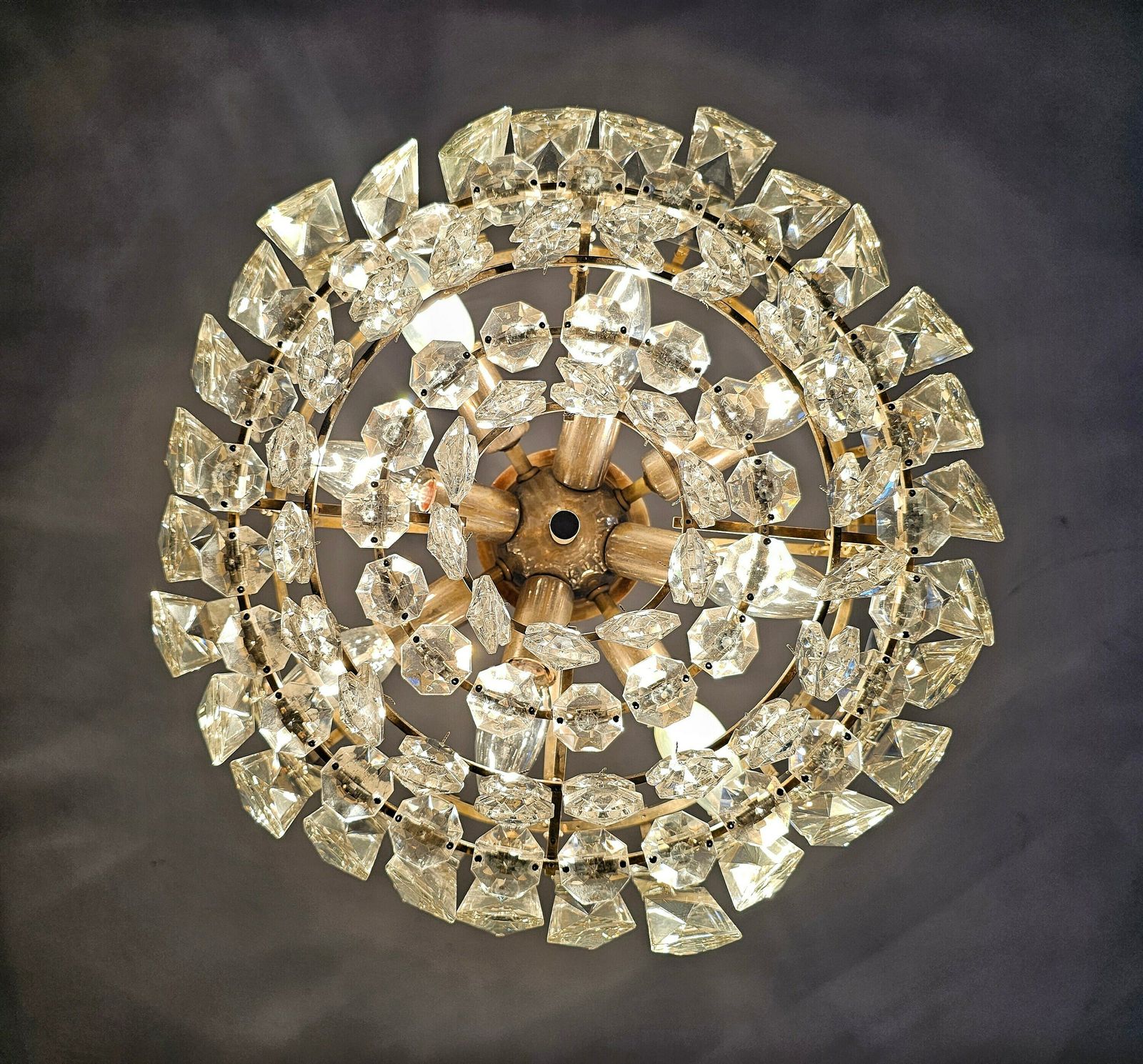 1 Of 3 Mid Century Modern Nickel Plated Crystal Chandelier By Bakalowits And Sohne // Made In Austria In 1960s photo Lighting