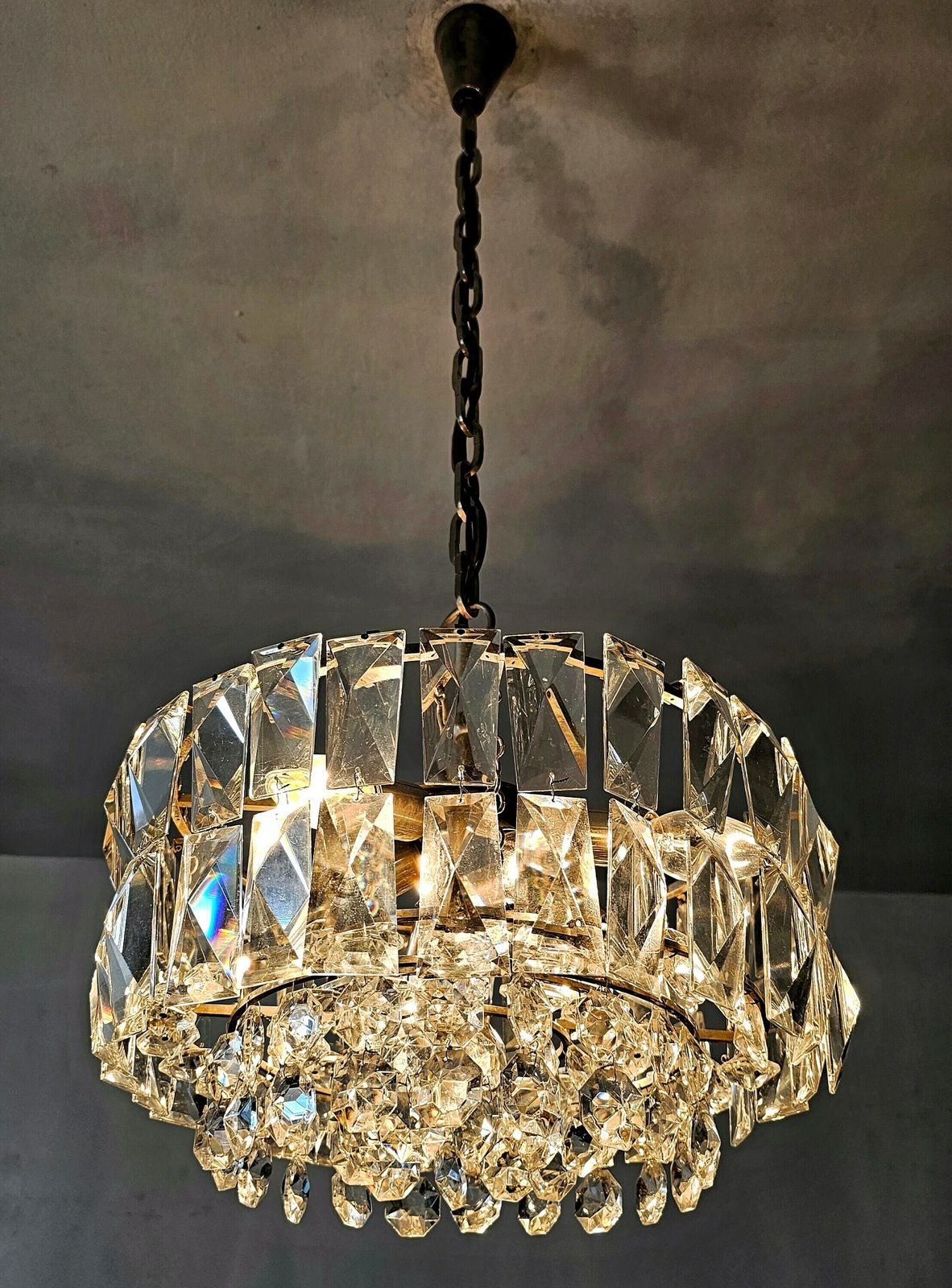 1 Of 3 Mid Century Modern Nickel Plated Crystal Chandelier By Bakalowits And Sohne // Made In Austria In 1960s photo 1700.0