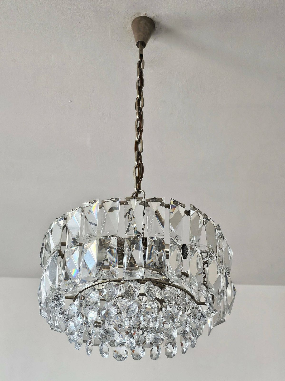 1 Of 3 Mid Century Modern Nickel Plated Crystal Chandelier By Bakalowits And Sohne // Made In Austria In 1960s photo vinterior