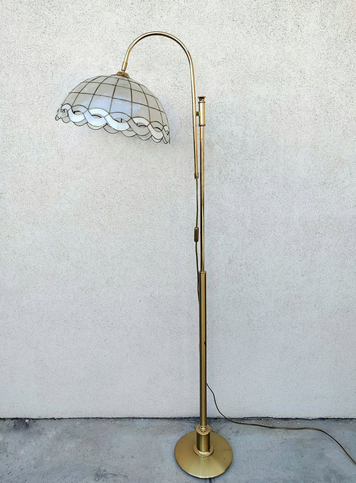 Mid Century Modern Floor Lamp Done In Brass With Capiz Shell Shade // Made In West Germany In 1970s photo buy