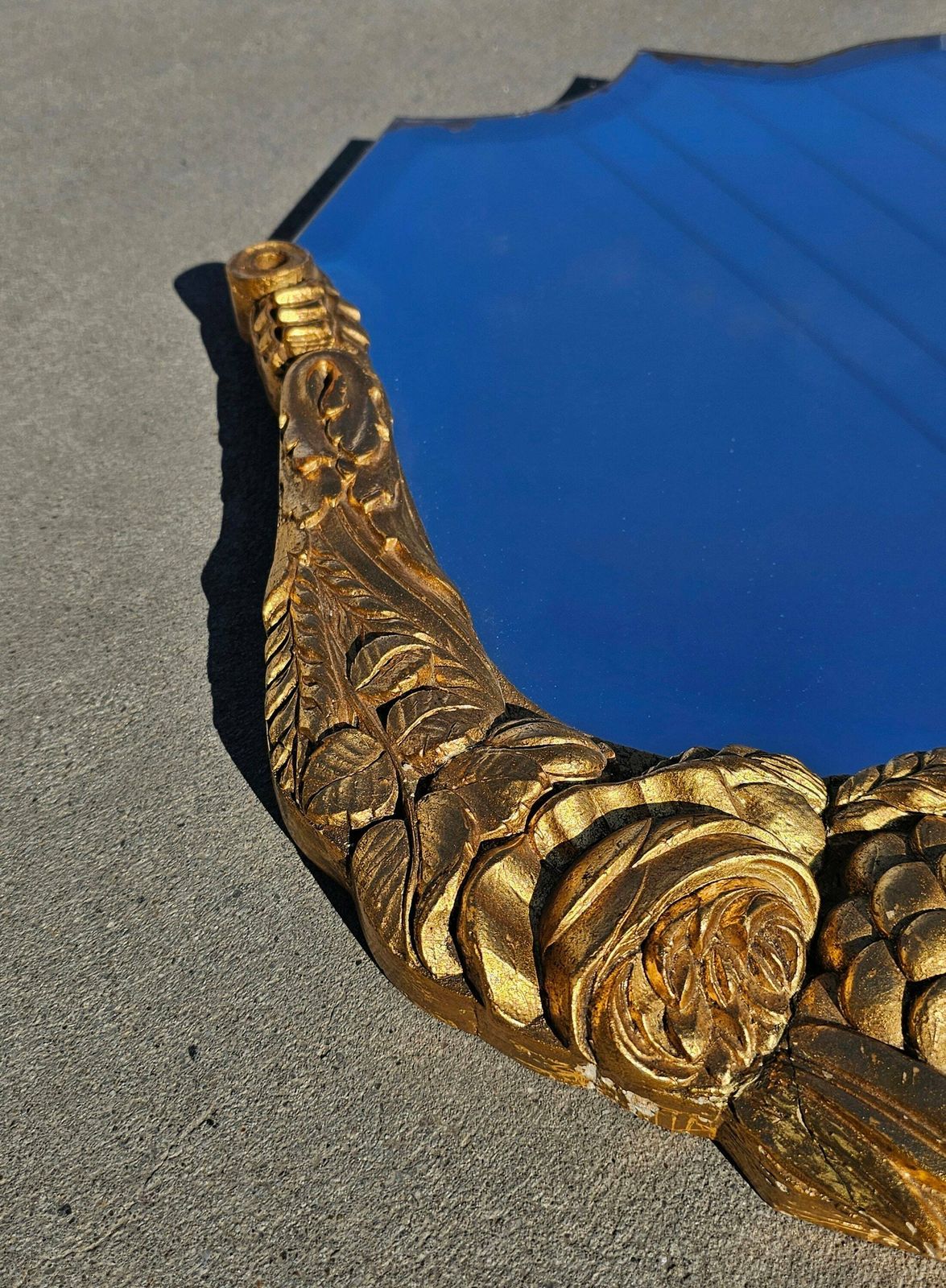 Antique French Floral Mirror With Floral Gilt Wood Hand Carved Frame // Made In France In 19th Century photo Home Decor