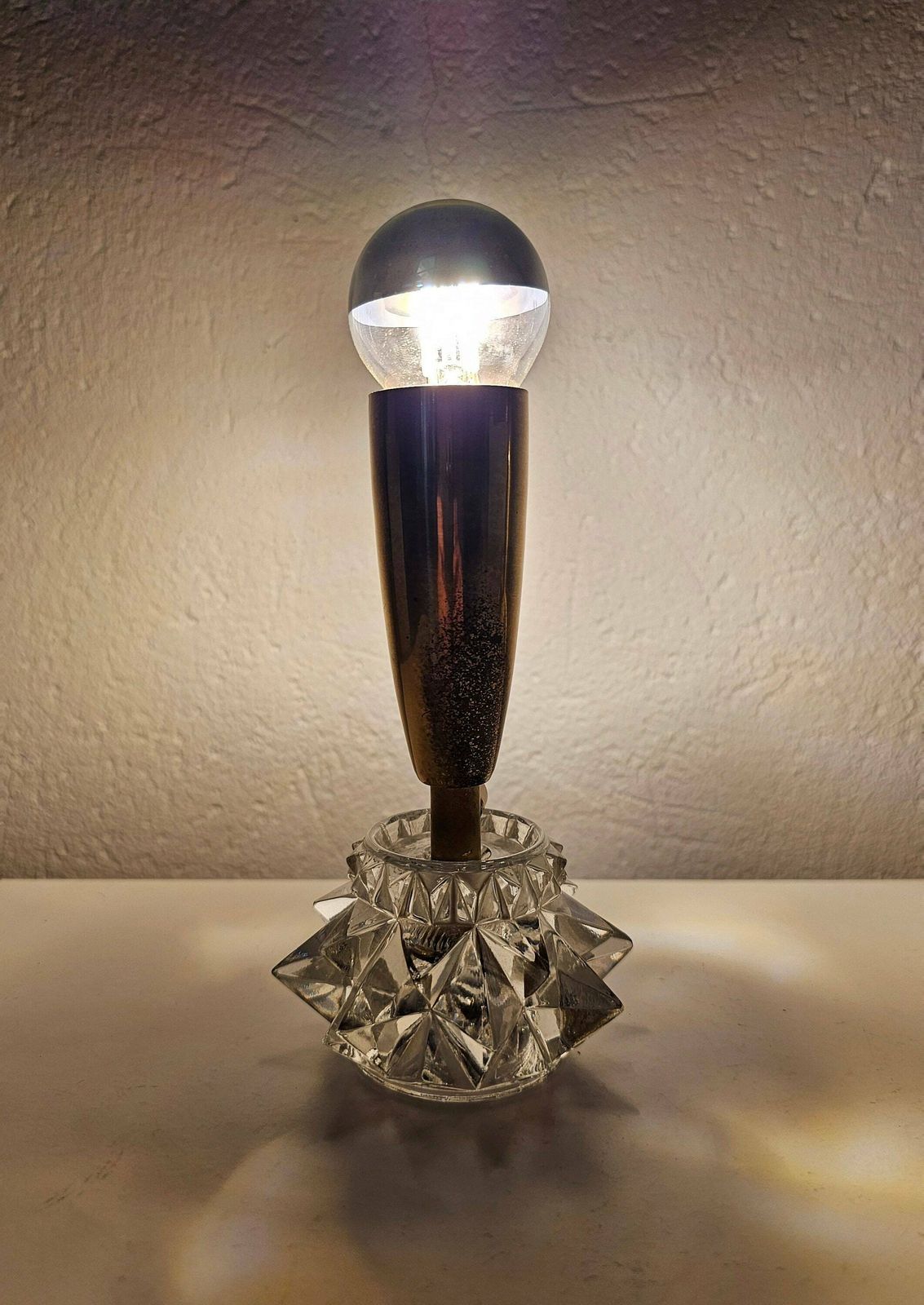 Pair Of Miniature Mid Century Modern Brass Table Lamps With Glass Base // Made In Austria In 1960s photo for sale