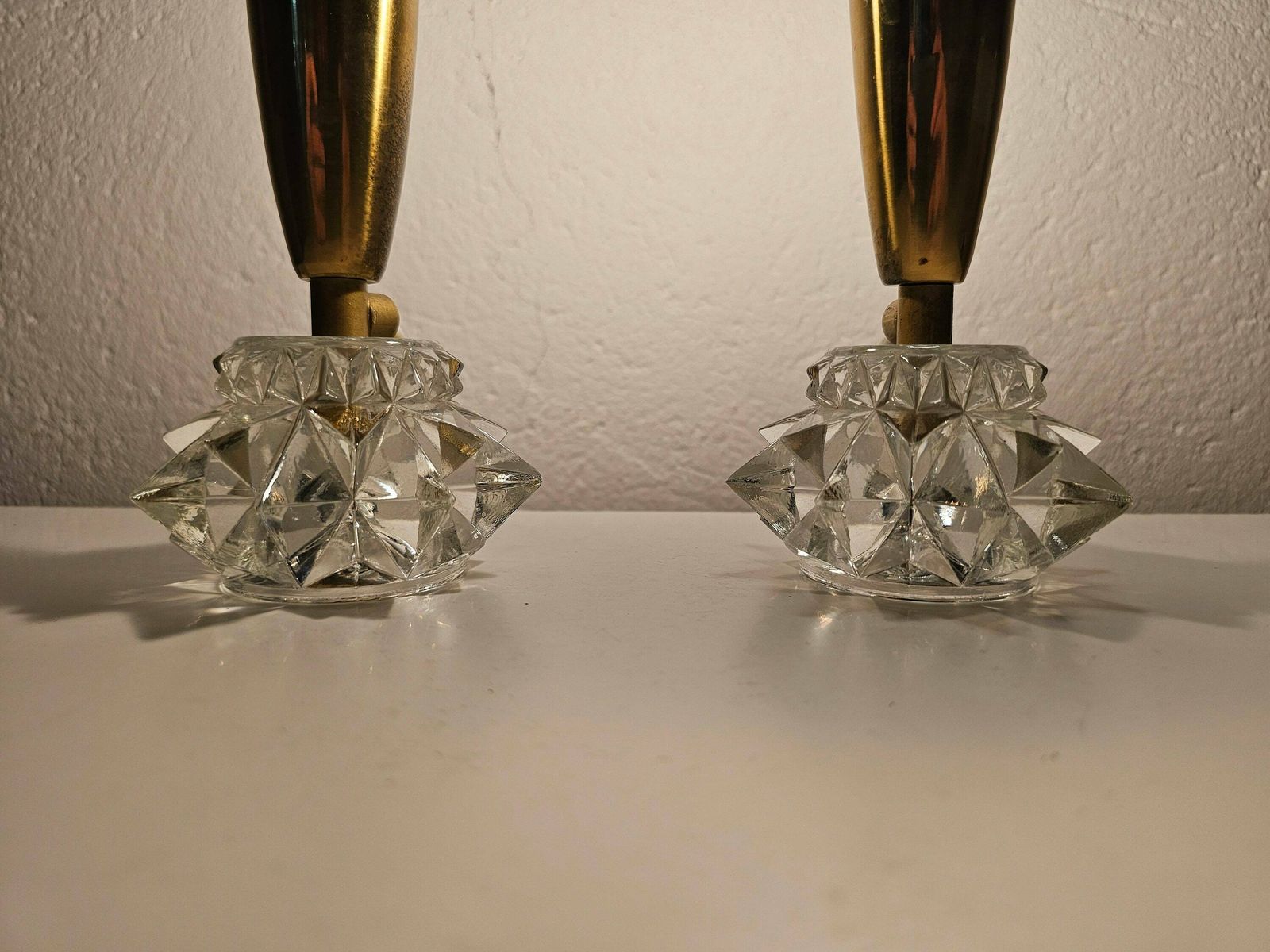 Pair Of Miniature Mid Century Modern Brass Table Lamps With Glass Base // Made In Austria In 1960s photo 900.0