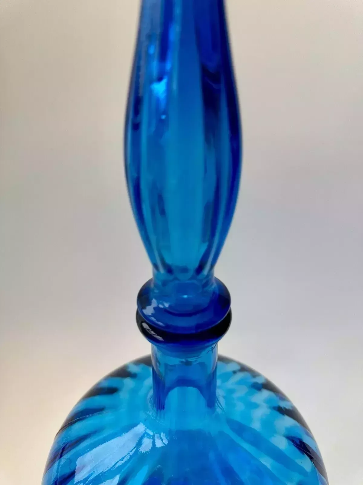 Stunning 1960’s Blue Empoli Glass Onion Shaped Genie Bottle Made In Italy photo vinterior