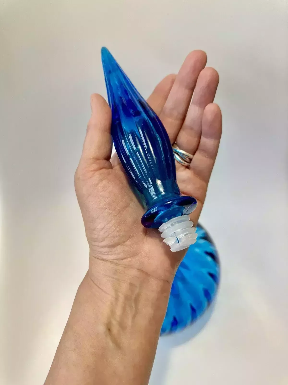 60.0 Stunning 1960’s Blue Empoli Glass Onion Shaped Genie Bottle Made In Italy photo
