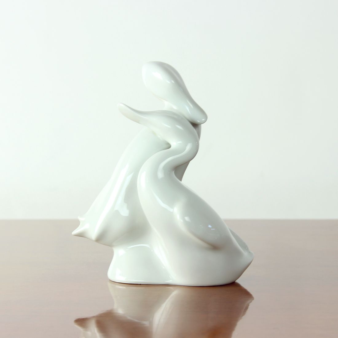 White Midcentury Porcelain Statue Of Love Ducks, Royal Dux Czechoslovakia