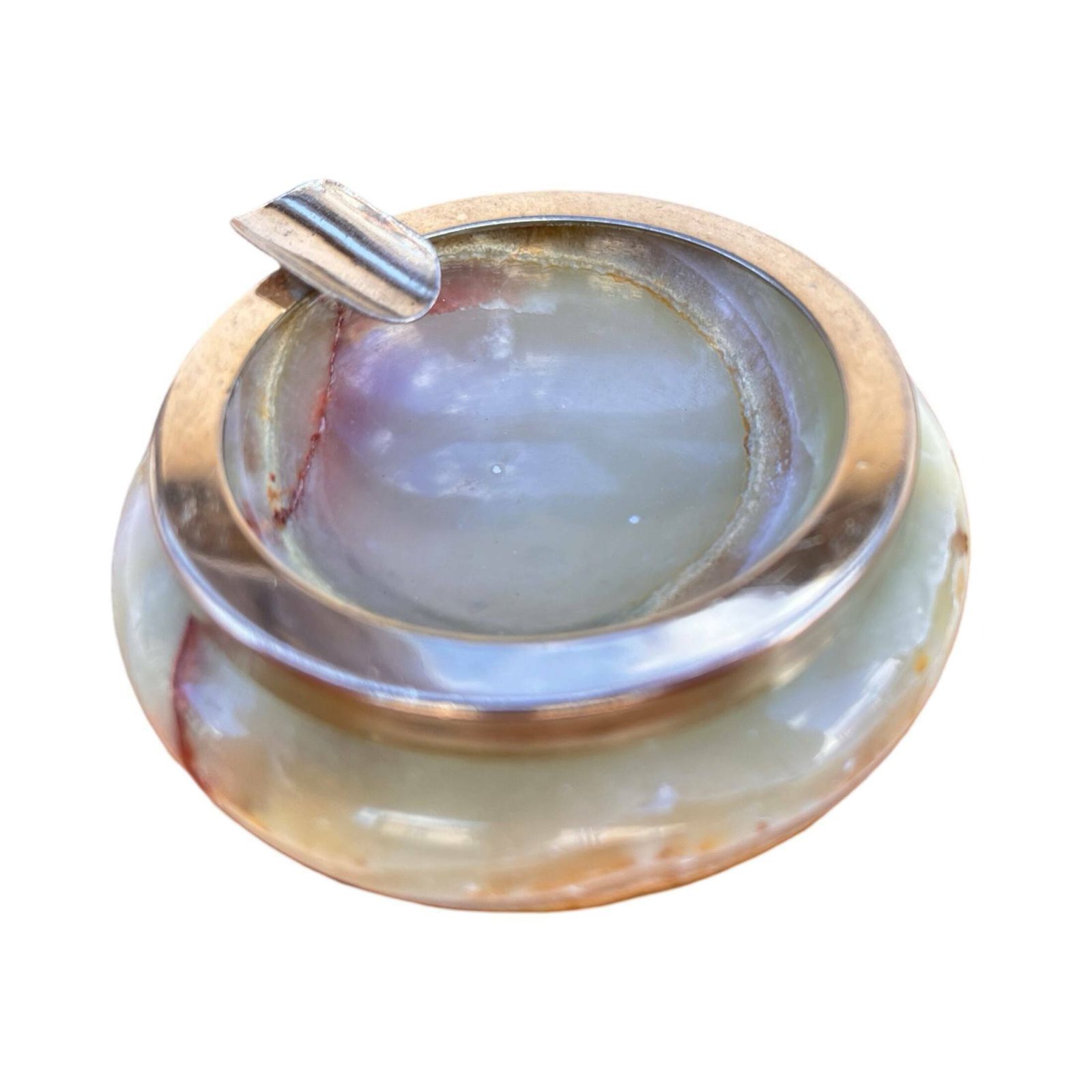 Small Alabaster Ashtray With Brass Fittings, Italy, 1970s. photo furniture