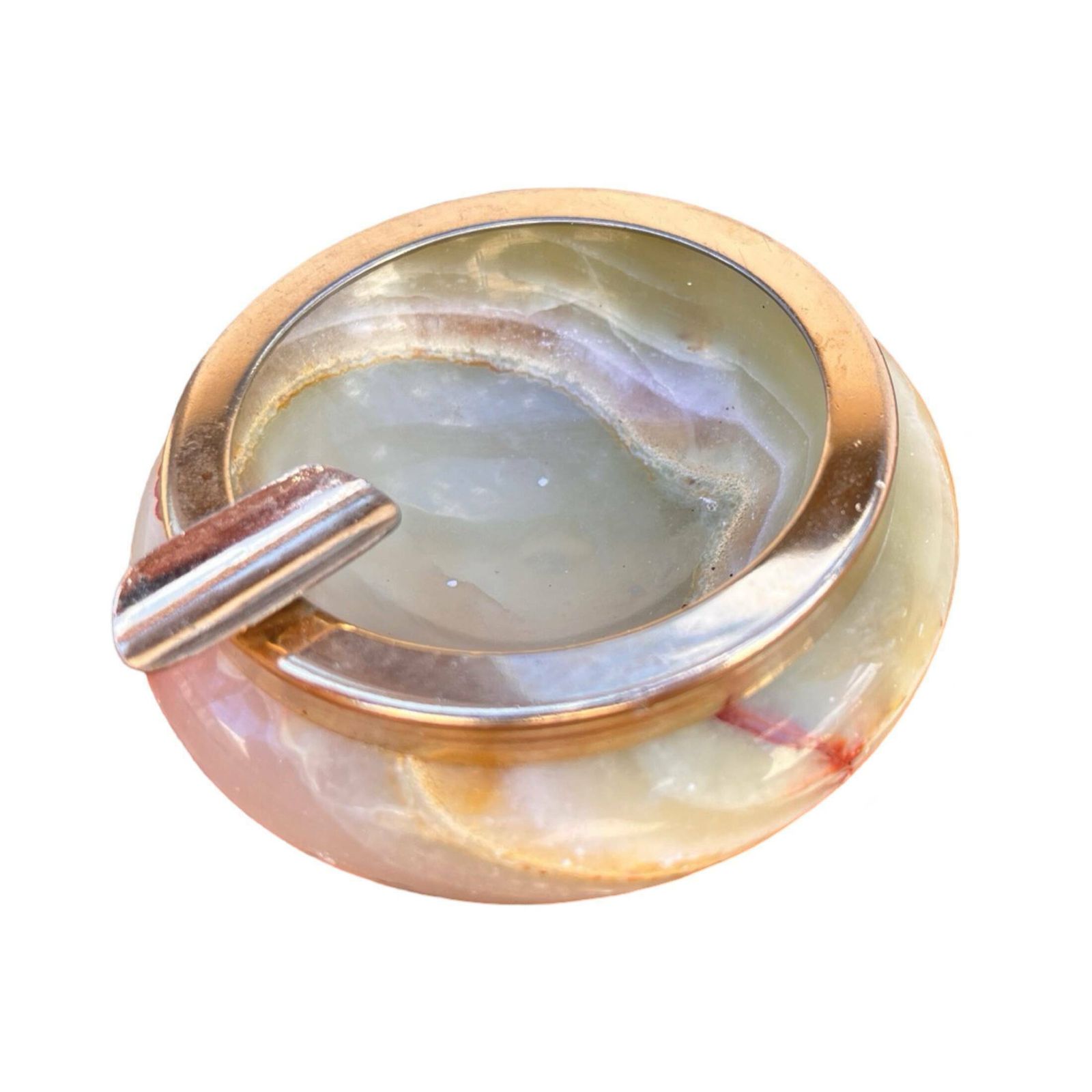 Small Alabaster Ashtray With Brass Fittings, Italy, 1970s. photo 51.0