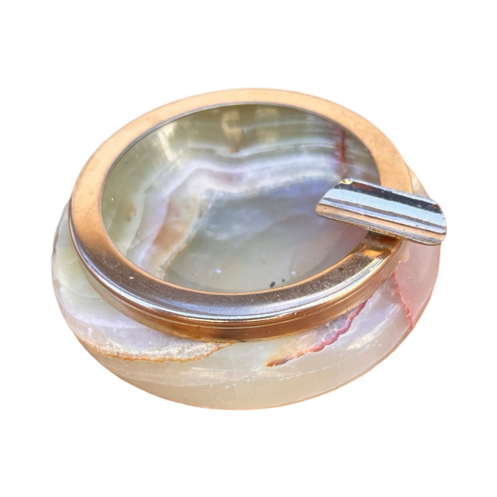 photo furniture Small Alabaster Ashtray With Brass Fittings, Italy, 1970s.