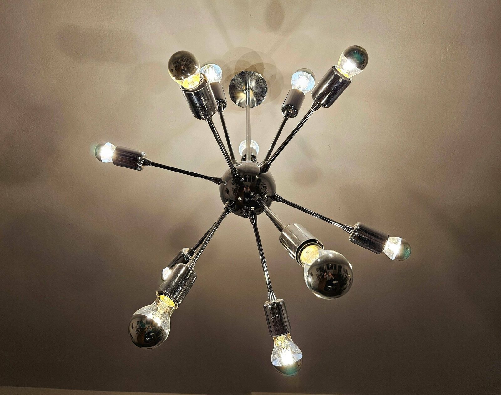 12 Arm Sputnik Chandelier Done In Chrome // Made In Austria In 1980s photo vinterior