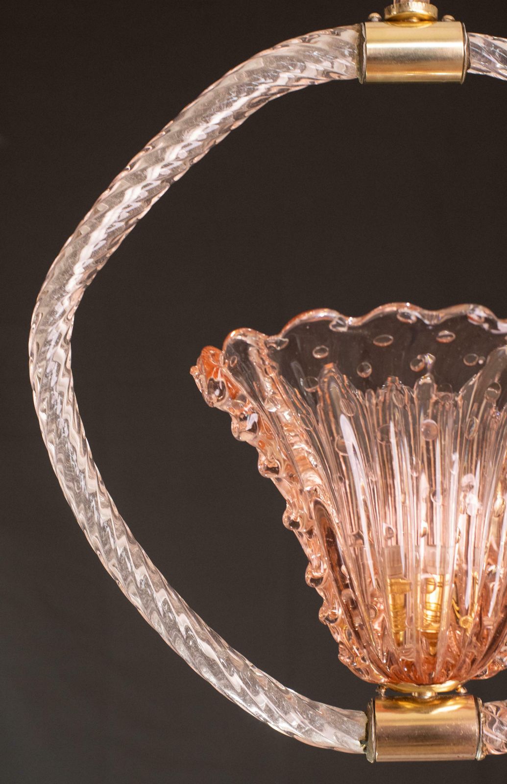 Pink Crown Art Deco Barovier E Toso Chandelier, "Bullicante" Glass Murano, 1940s photo Lighting