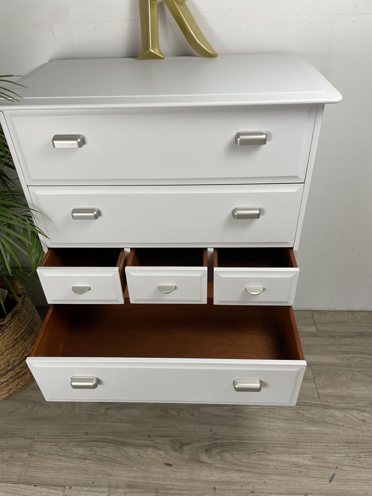 Stag Minstrel Tallboy Chest Of Drawers Painted Pale Grey photo Furniture