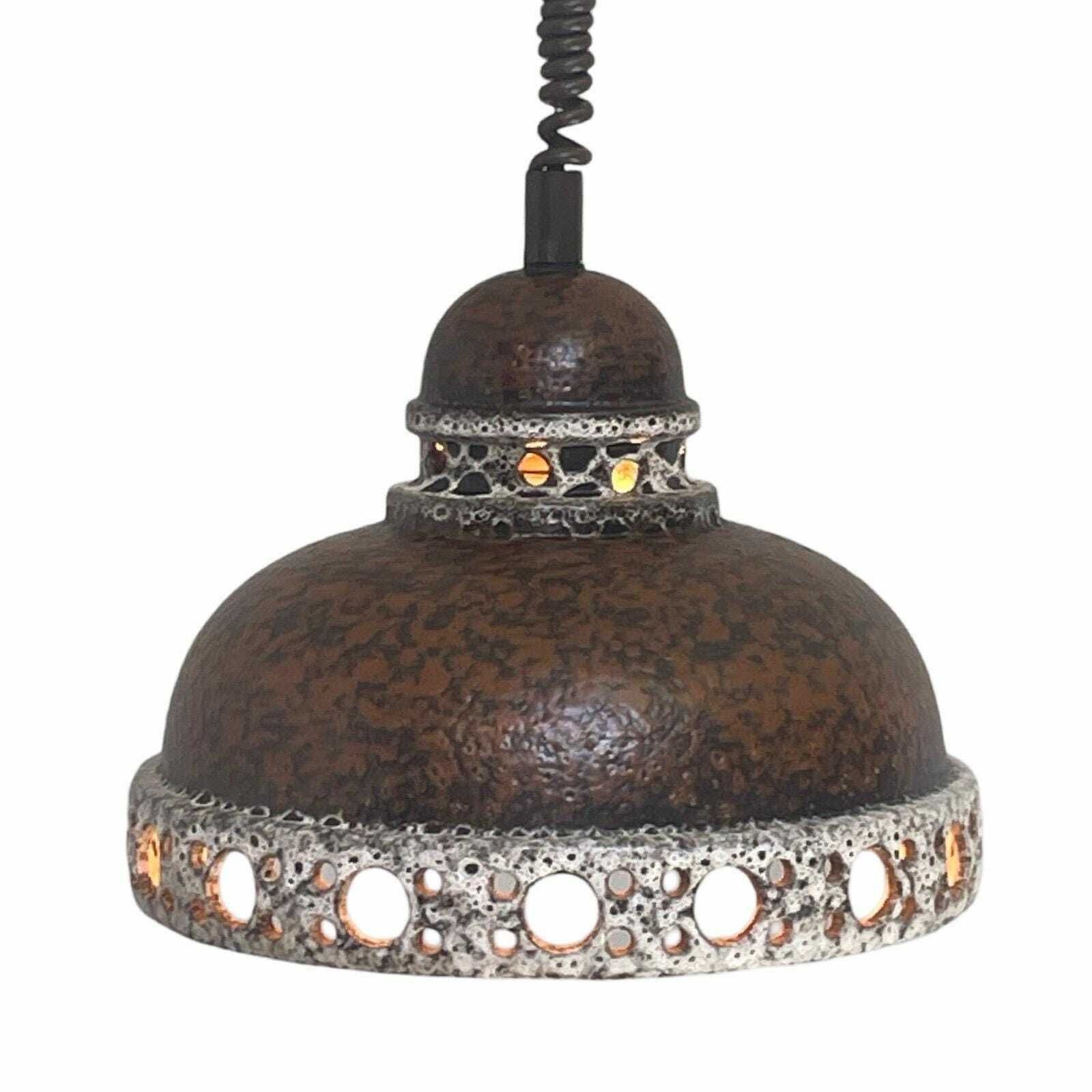 Fat Lava   Ufo Shaped Ceramic Hanging Pedant   Midcentury   Germany   Boho   Brown   Mounted On Extendable Power Cord   Multiple In Stock