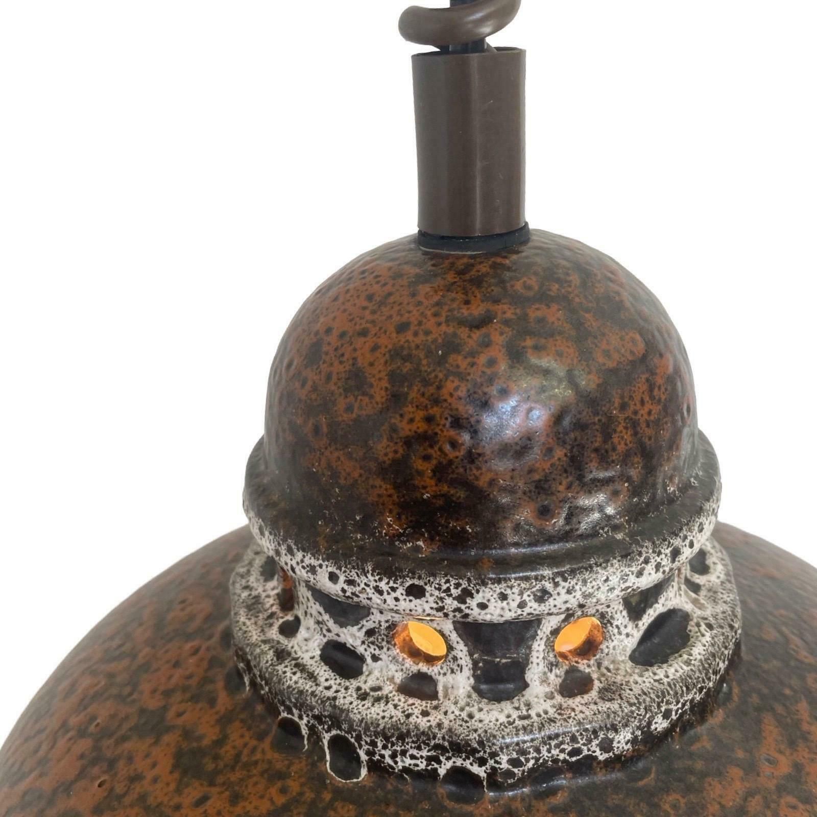 Fat Lava   Ufo Shaped Ceramic Hanging Pedant   Midcentury   Germany   Boho   Brown   Mounted On Extendable Power Cord   Multiple In Stock photo vintage