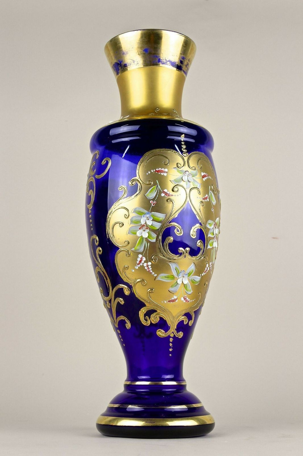 19th Century Cobalt Blue Gilt Glass Vase With Enamel Paintings, Cz Ca. 1890 photo buy