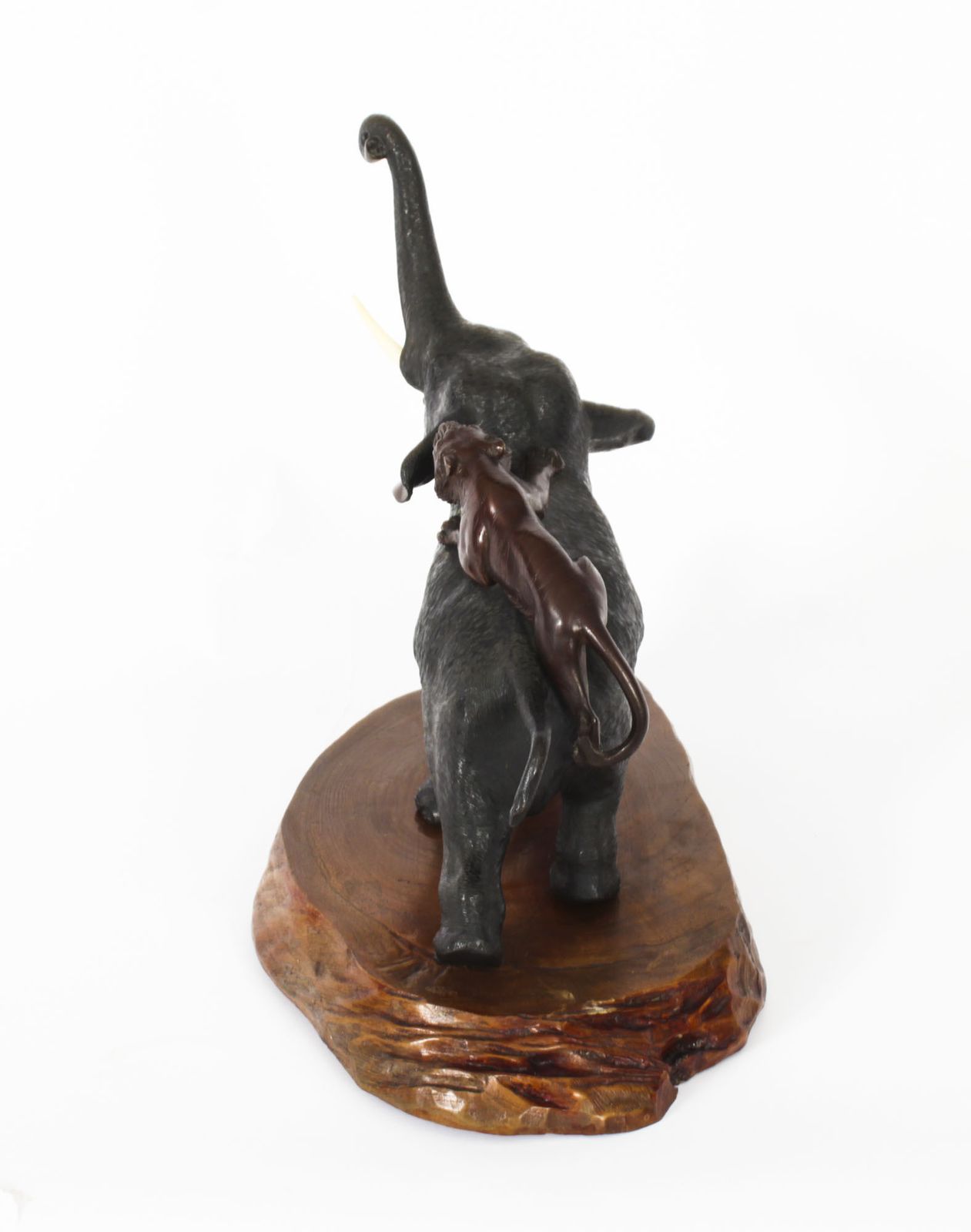 Antique Large Japanese Bronze Elephant & Tigers  Meiji Period  19th C photo buy