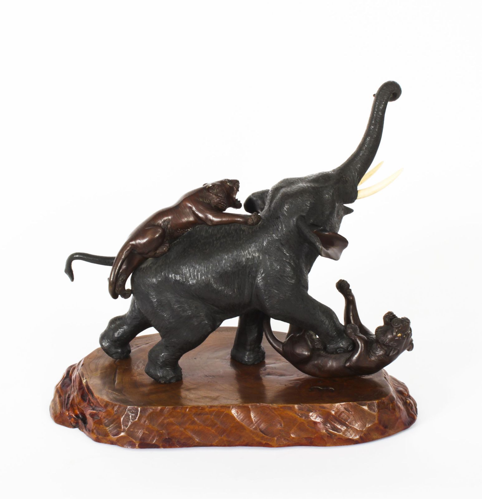 Antique Large Japanese Bronze Elephant & Tigers  Meiji Period  19th C photo vintage