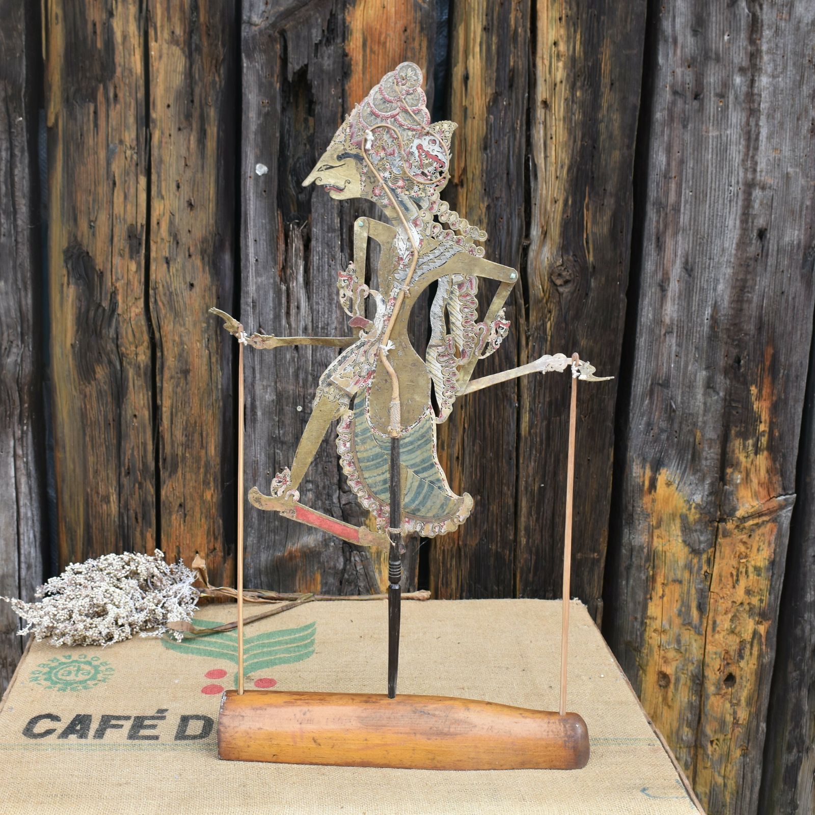Antique Early 1900's Wayang Kulit Rama Indonesian Leather Shadow Puppet Stand photo Home Decor