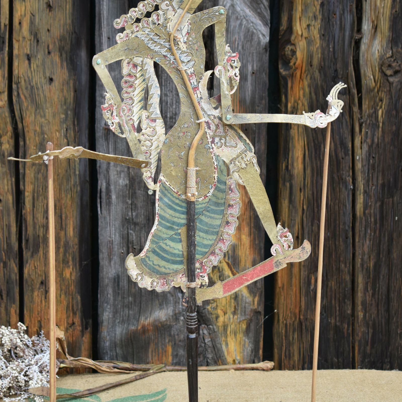 Antique Early 1900's Wayang Kulit Rama Indonesian Leather Shadow Puppet Stand photo 165.0