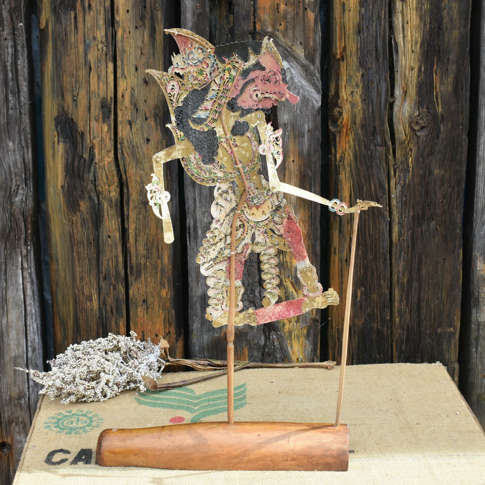 Antique Early 1900's Wayang Kulit Ravana Indonesian Leather Shadow Puppet photo Home Decor