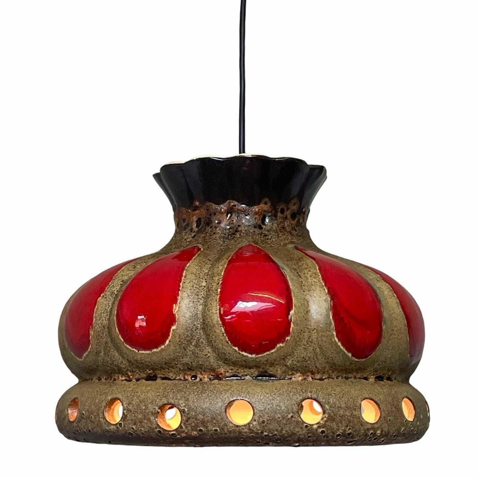 Fat Lava   Ufo Shaped Ceramic Hanging Pedant   Midcentury   Germany   Boho   Red And Beige photo Lighting