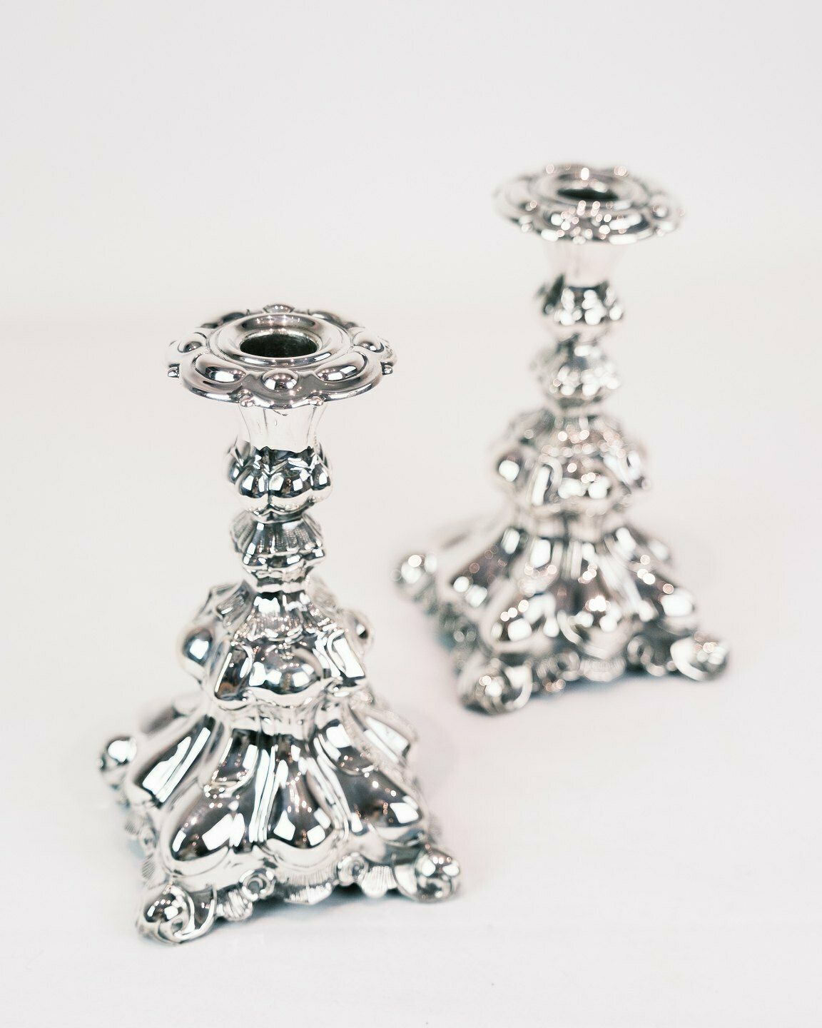 Set Of 2 Rococo Shaped Candlesticks In Real Silver 830 Sterling Silver From 1920s photo furniture