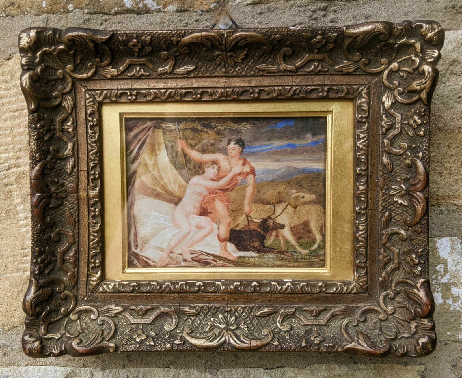 Antique Painting After Titian Venus And Adonis Gilt Frame photo vinterior