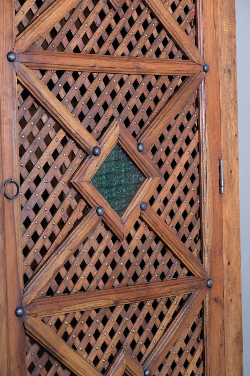Linen Cupboard With Lattice Work & Green Glass photo buy