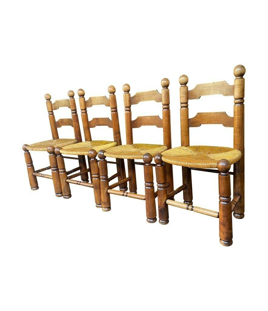 A Set Of Four 1940s Oak And Woven Rope Seat Chairs By Charles Dudouyt photo vinterior