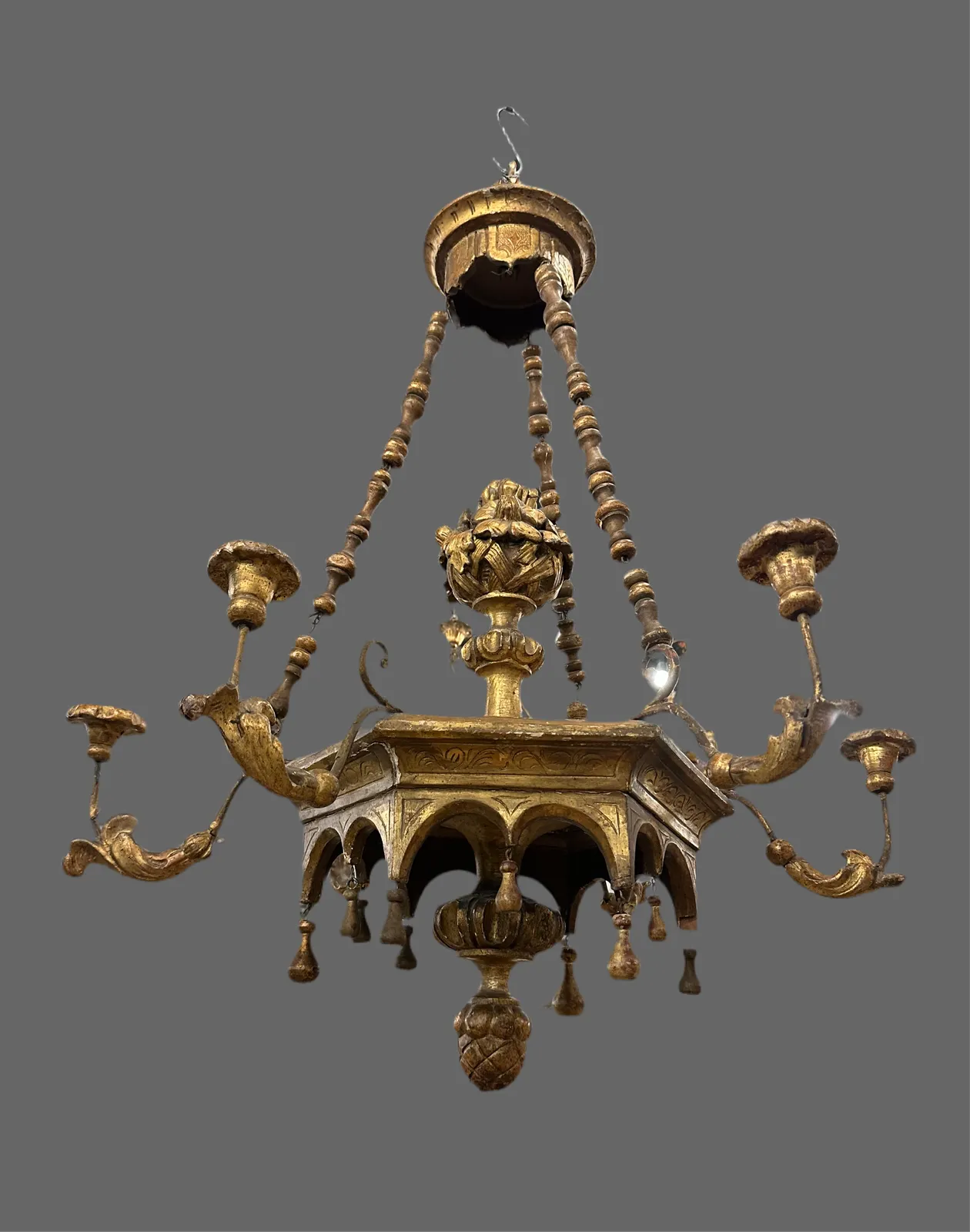 Very Rare, Mid 1700’s, Italian Gilt Wood Chandelier