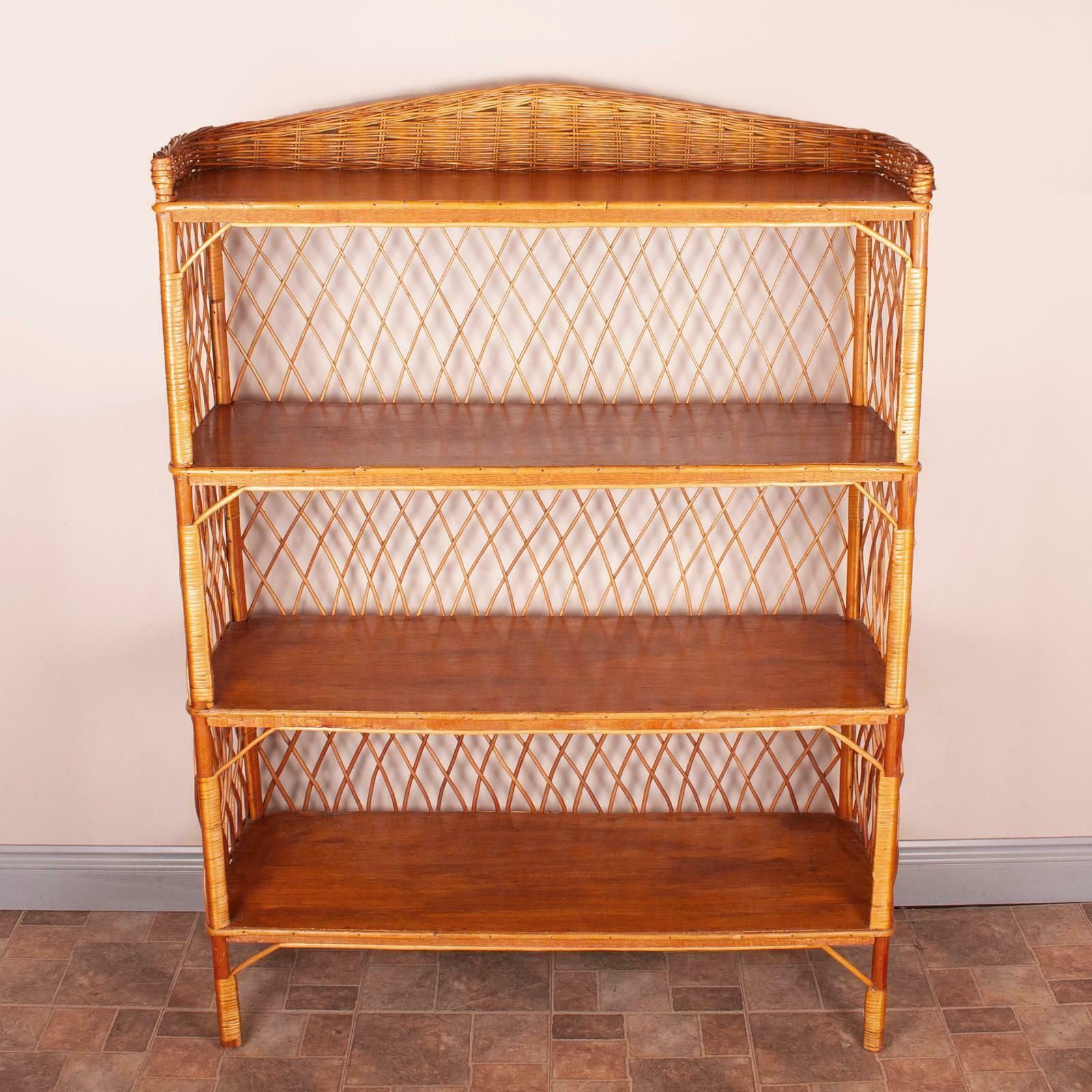 Stylish Pair Of Wicker Rattan Bookcase Shelving Units photo vintage
