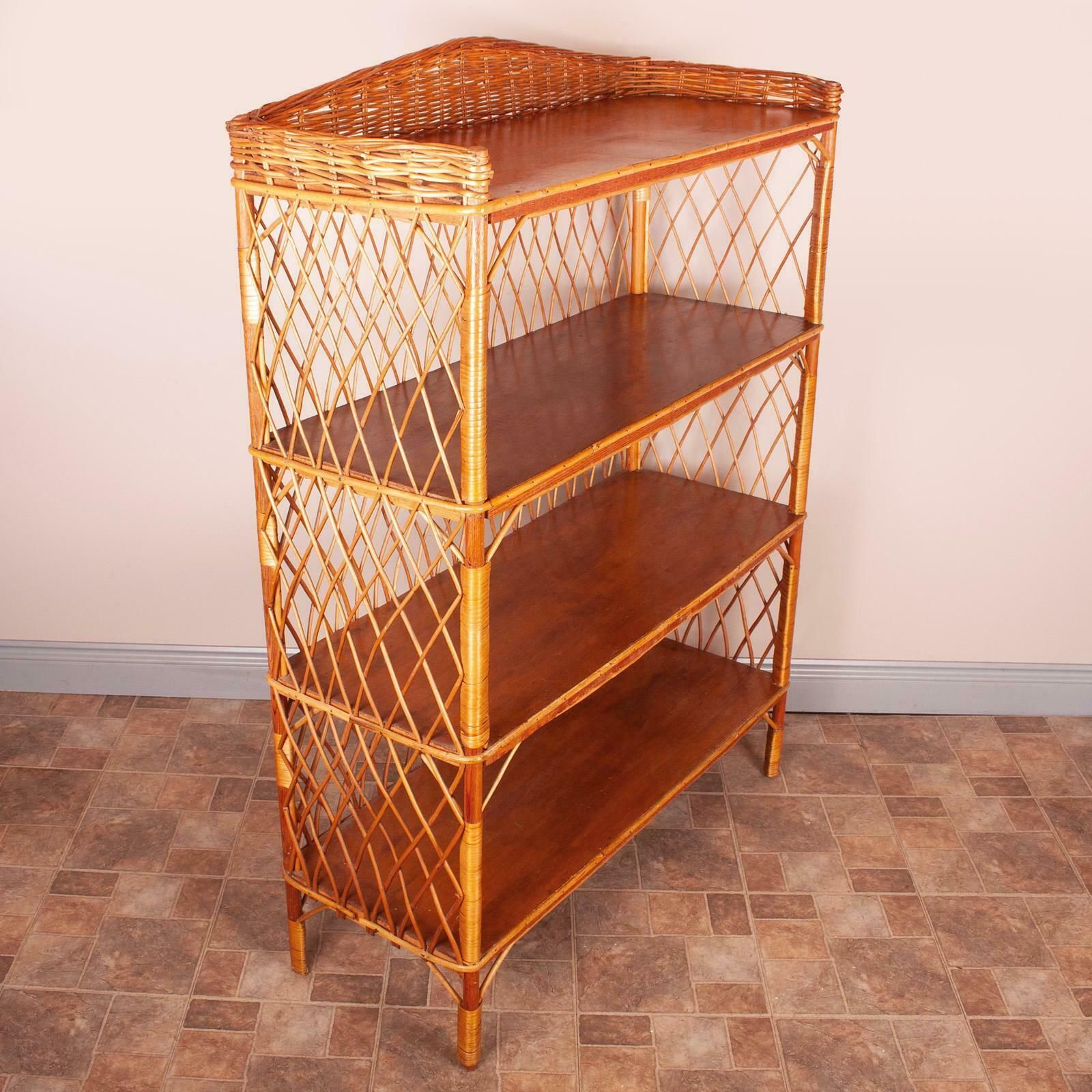 photo furniture Stylish Pair Of Wicker Rattan Bookcase Shelving Units