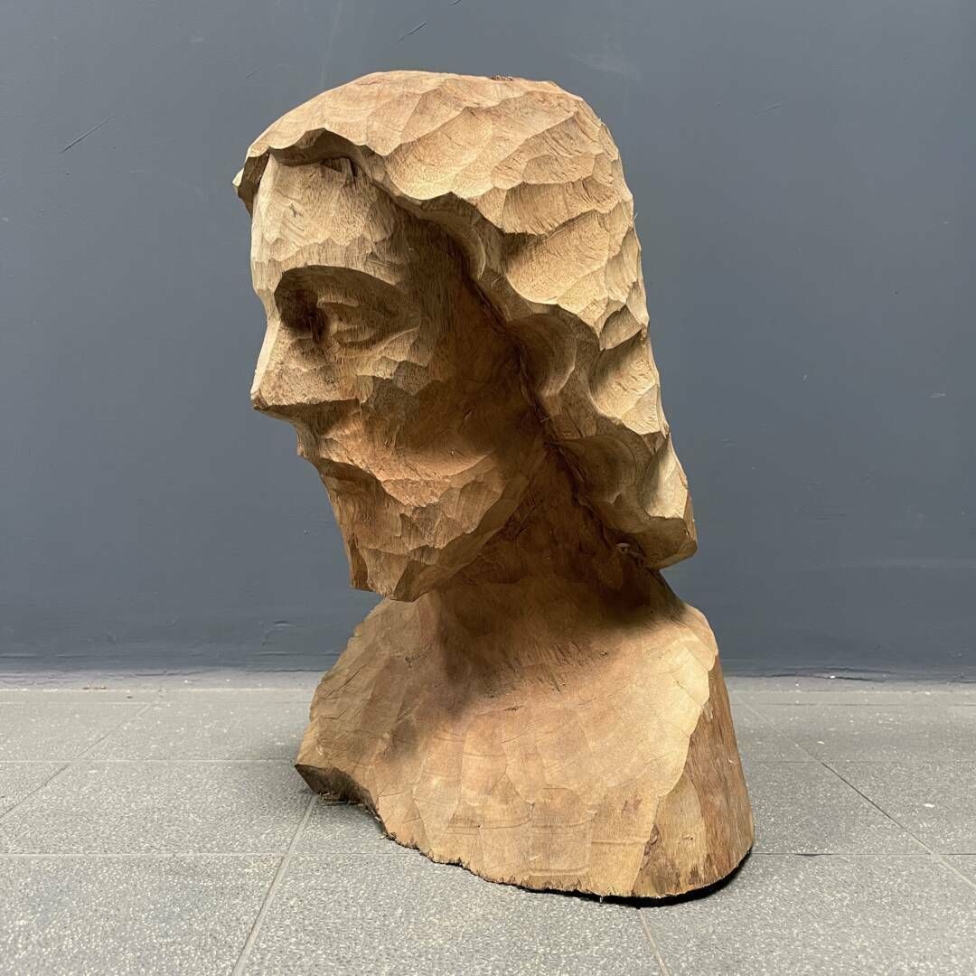 Wooden Carved Head Or Bust Of A Man With A Beard