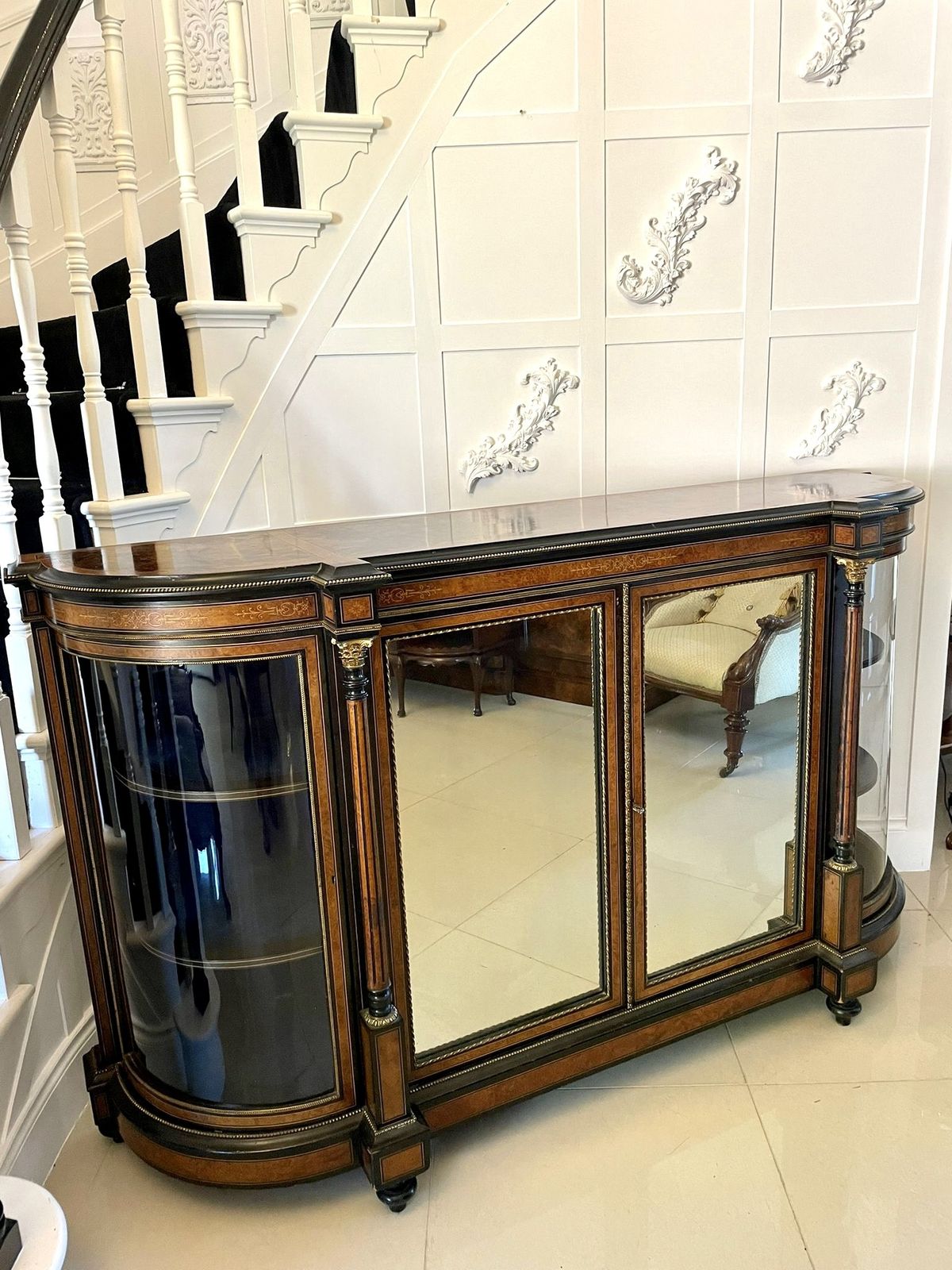 photo for sale Superb Quality Large Antique 19th Century Burr Walnut And Amboyna Inlaid Credenza