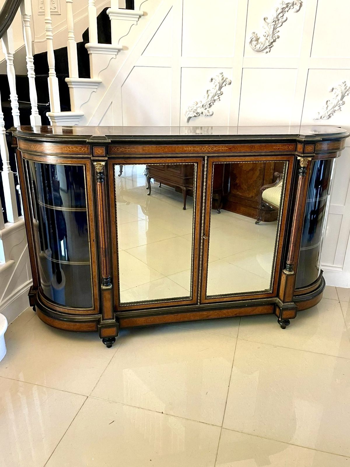 photo buy Superb Quality Large Antique 19th Century Burr Walnut And Amboyna Inlaid Credenza