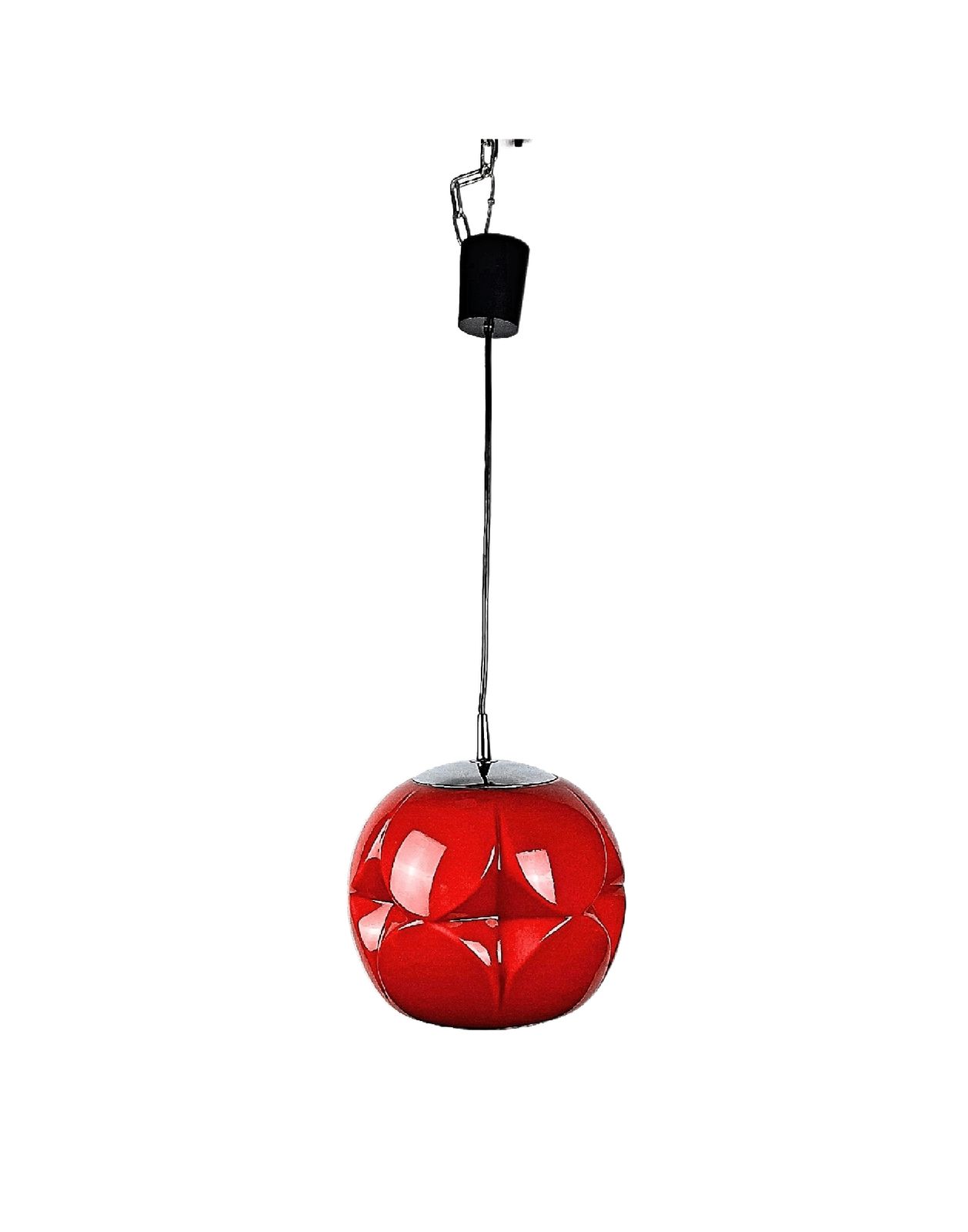 Mid Century Modern Pendant Light Peill & Putzier Red Cherry Tinted Glass Germany 1960s photo Lighting