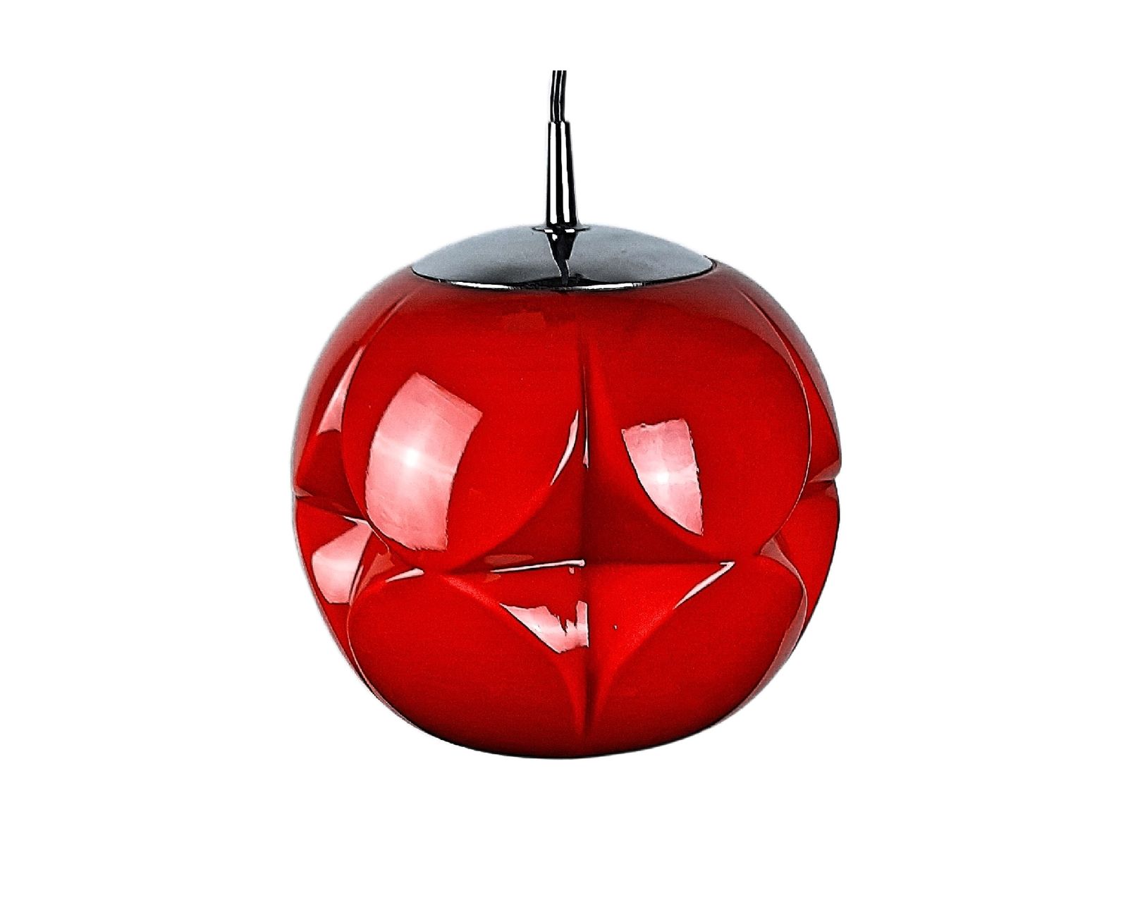 Mid Century Modern Pendant Light Peill & Putzier Red Cherry Tinted Glass Germany 1960s photo 300.0