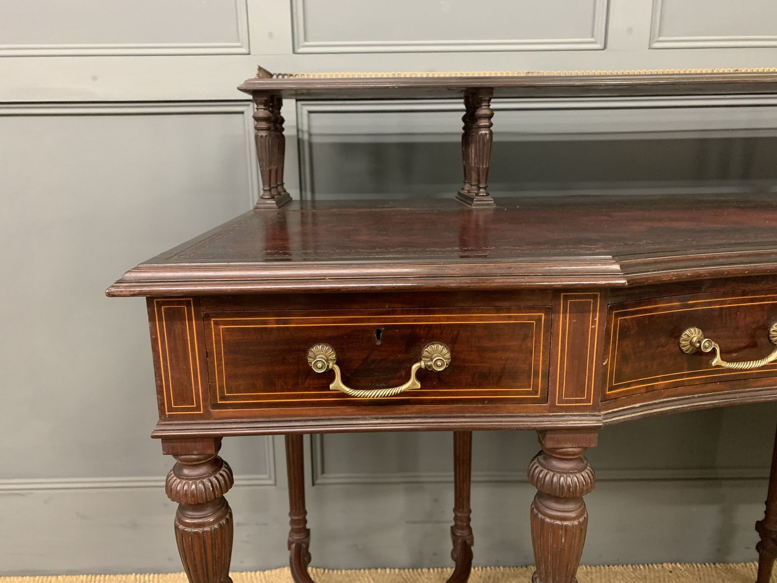 Inlaid Mahogany Writing Desk By Collinson And Lock photo for sale