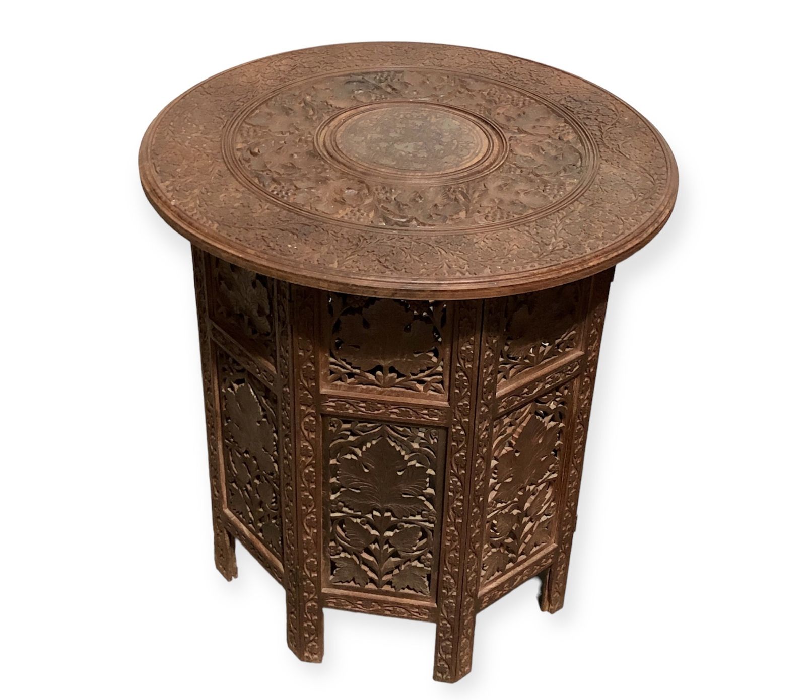 Handsome Vintage Indian Carved Hardwood Occasional Table