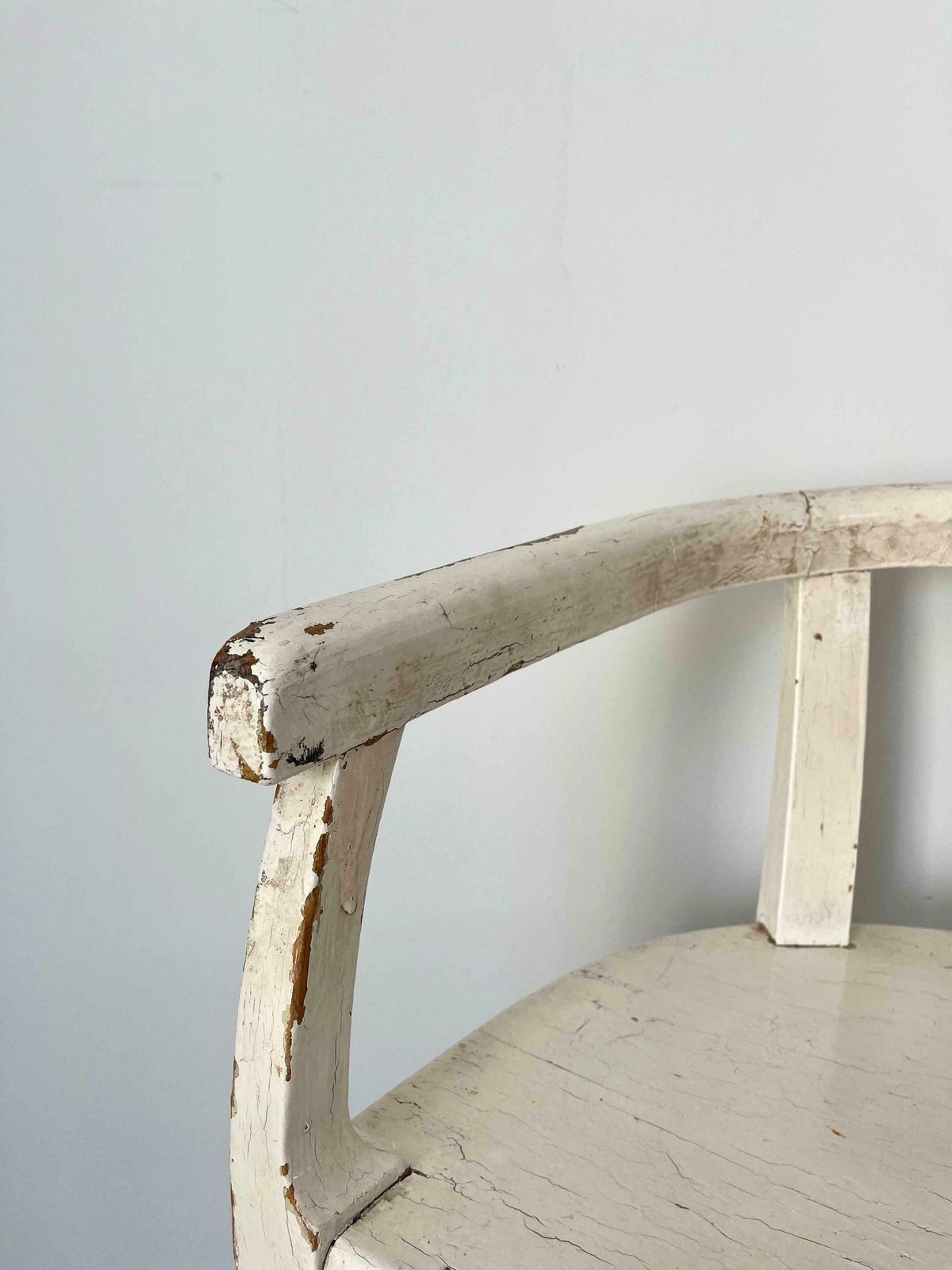 19th Century Swedish Barrel Back Painted Wooden Antique Chair Off White photo vinterior