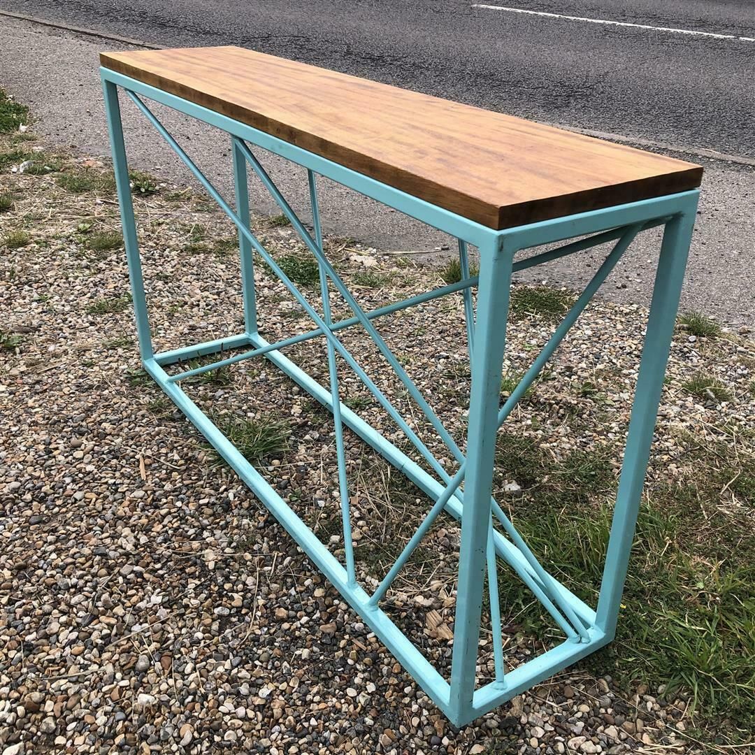 Contemporary Steel And Wood Console With Pale Blue Frame photo buy