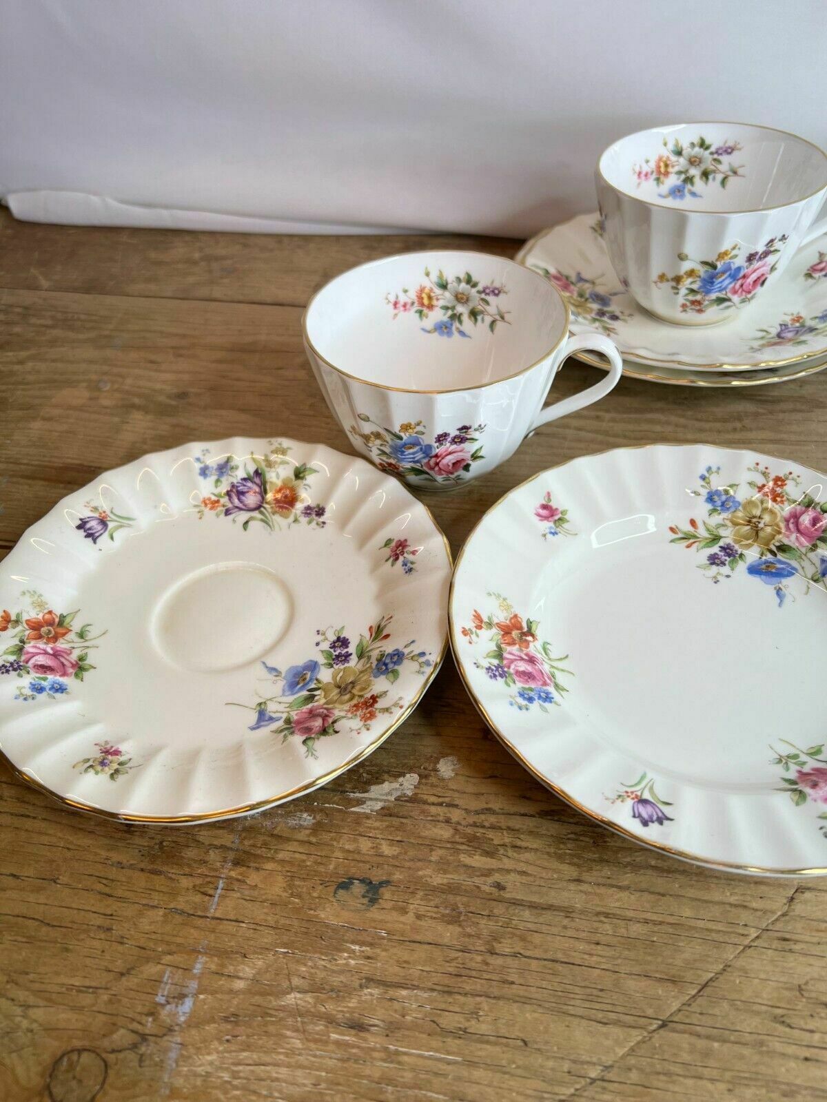 Set Of 4 Royal Worcester Roanoake Floral Trio's Pattern No Z2827 Good Condition photo 50.0