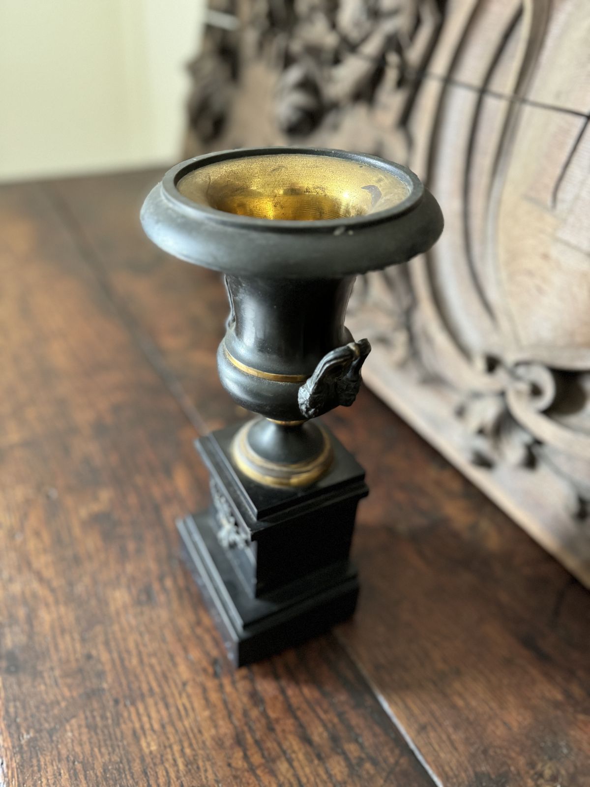 19th Century Grand Tour Patinated Garniture. Mounted On Slate Pillar photo for sale