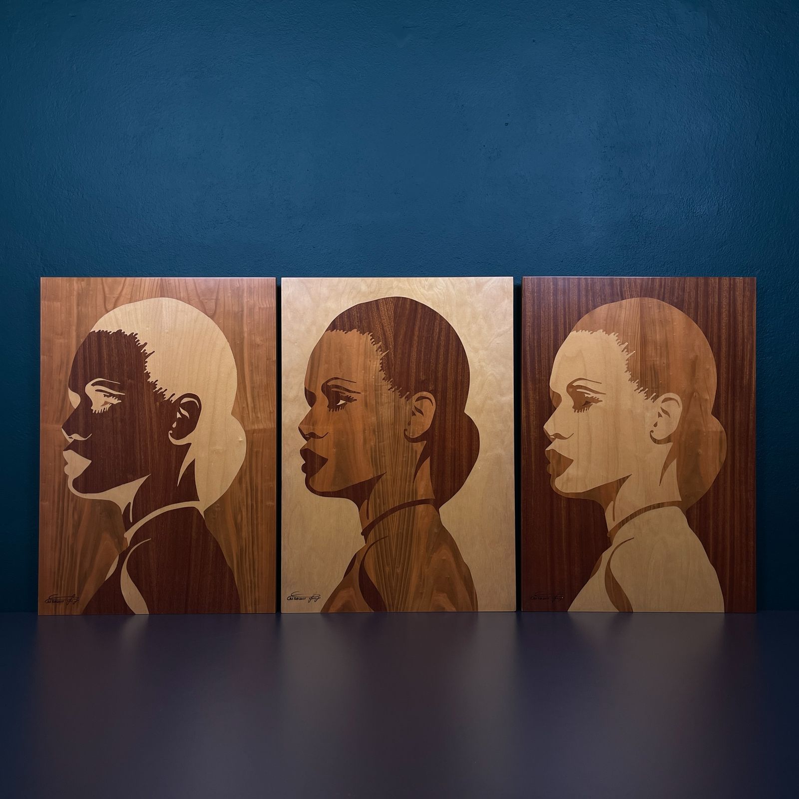 photo furniture Triptych Wooden Painting "Mulatto" By Criscione Luige, Italy 1985s