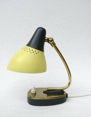 Small Mid Century Table Lamps In Brass Lacquered In Yellow And Black, Germany, 1950s, Set Of 2 photo 1557.2
