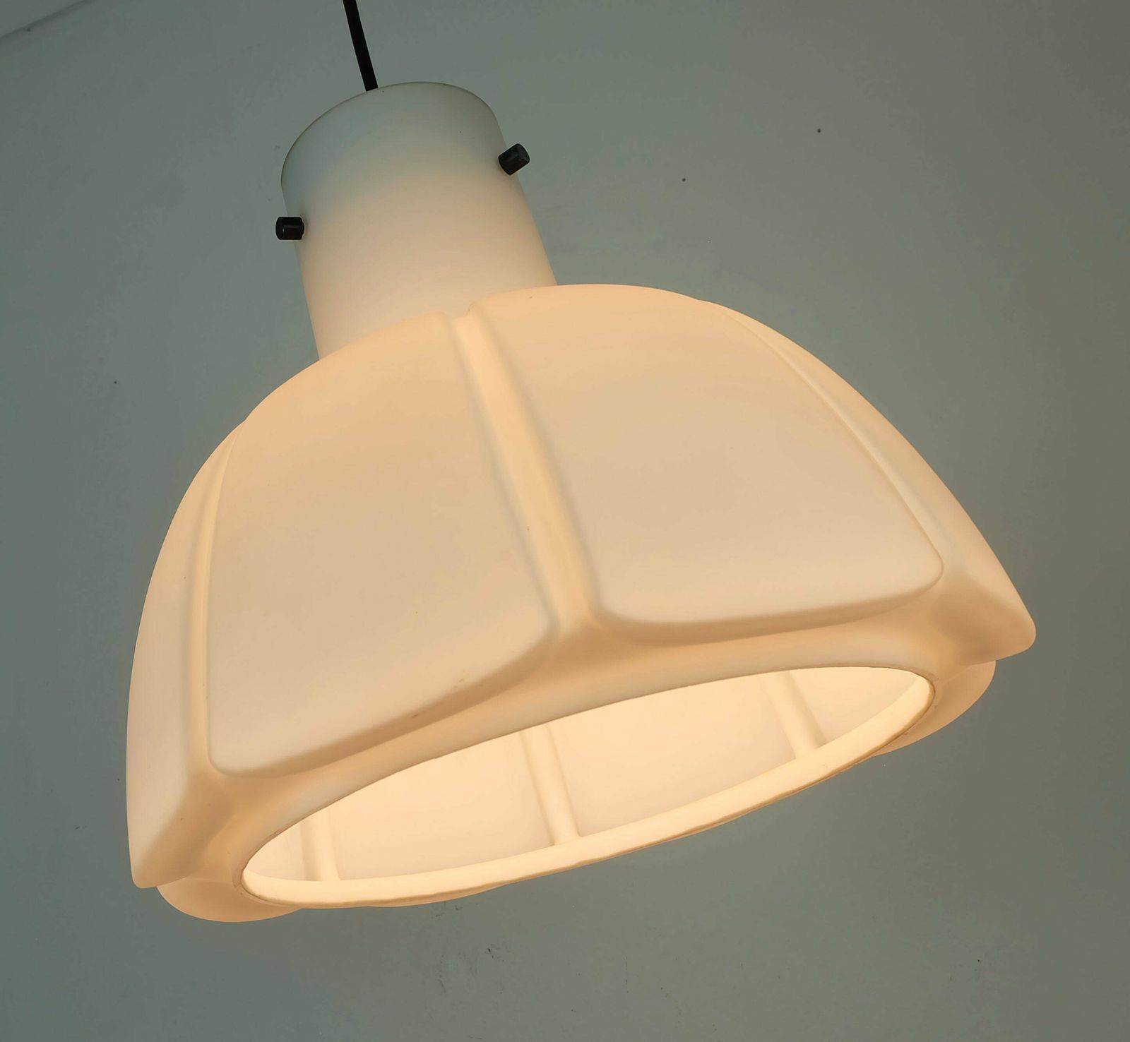 Large Glashuette Limburg Pendant Lamp With White Opal Glass Shade In The Shape Of A Flower photo Lighting
