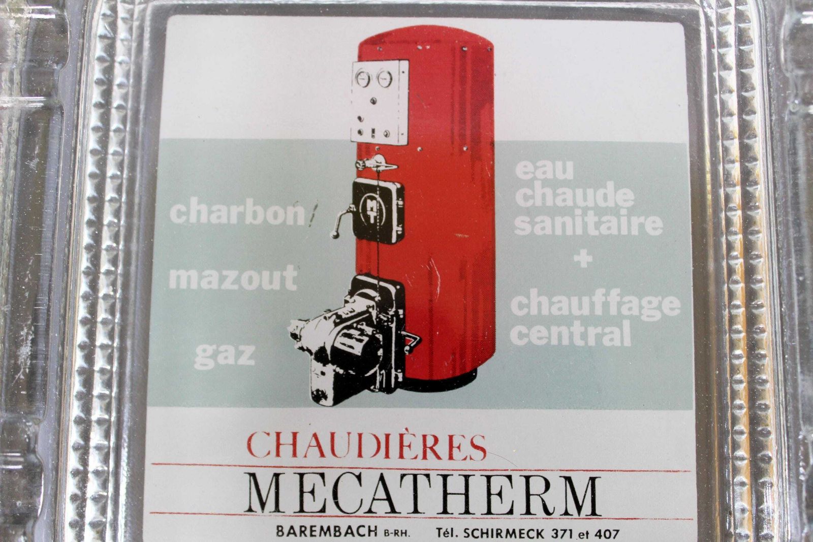 Large Heavy Vintage French Mid Century Glass Ashtray, Thick Square Glass Block, Advertisement Heating Boiler, Tobacciana Collector Mecatherm photo buy