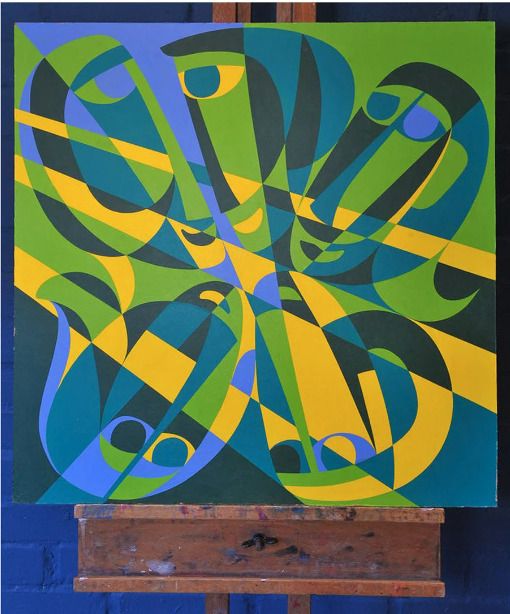 Ron Waddams British Quaker Artist Abstract Acrylic On Board Bearing Signature Verso 2007 Ol photo for sale